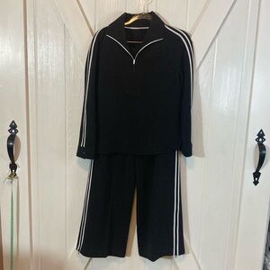 Charles Chang-Lima Designer Sportswear Black Striped Women's Pant Set